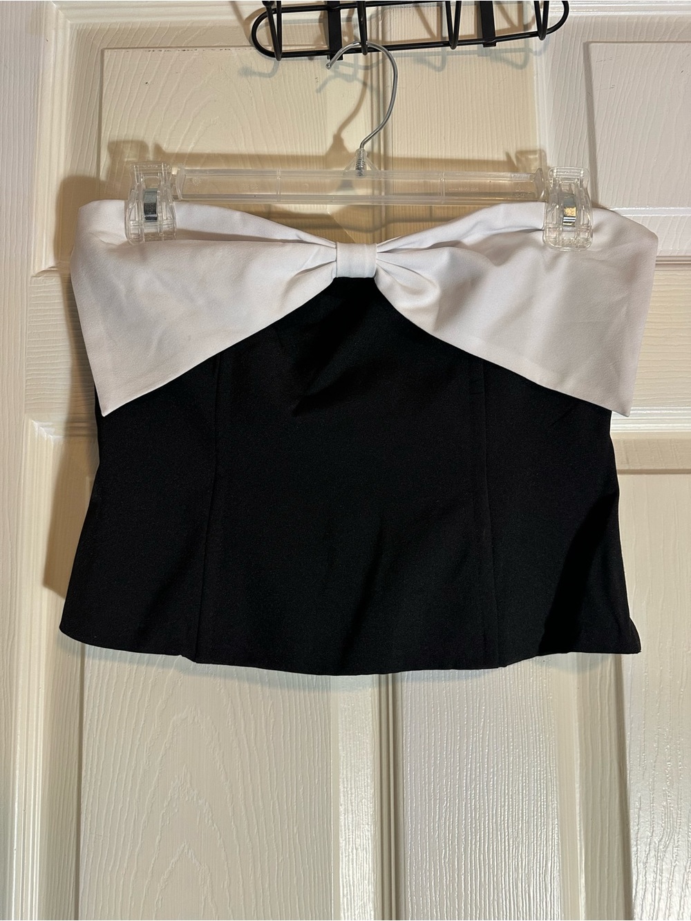 Revolve all the ways Strapless Black Top with White Bow-Trim